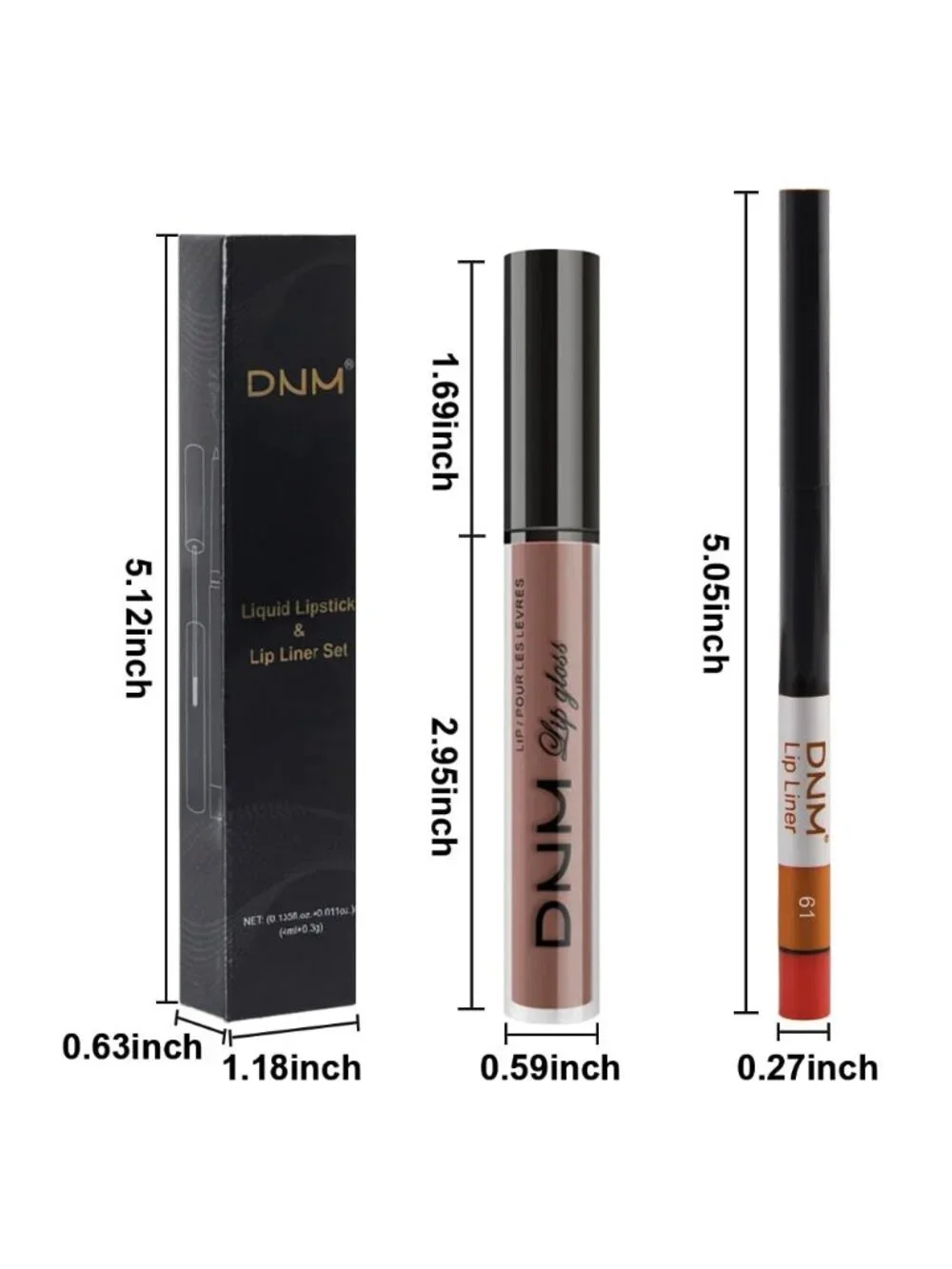 DNM 61# Nuetral Nude 2Pcs 24H Long-Lasting Matte Liquid Lipstick and Lip Liner